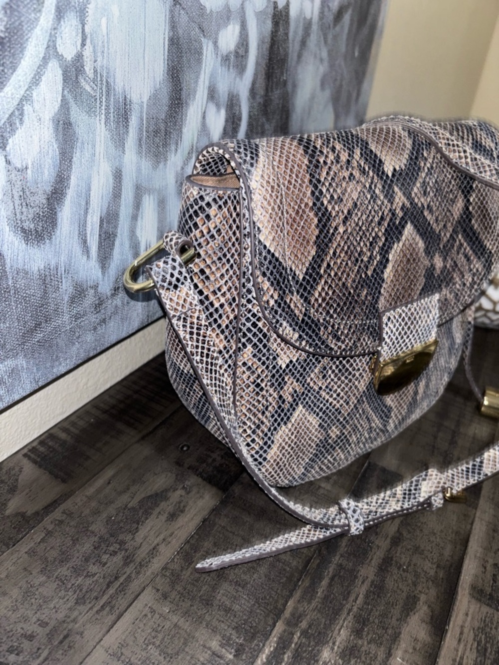 G.I.L.I. Leather Printed Saddle Bag Black Python Snake​​ - Picture 2 of 12